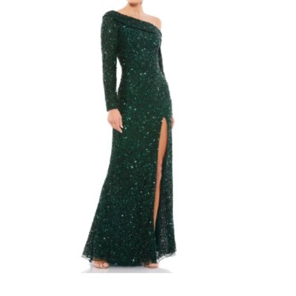 Mac Duggal Dresses & Skirts - Mac Duggal SEQUINED ONE SHOULDER EVENING GOWN - Emerald Green Style #5449